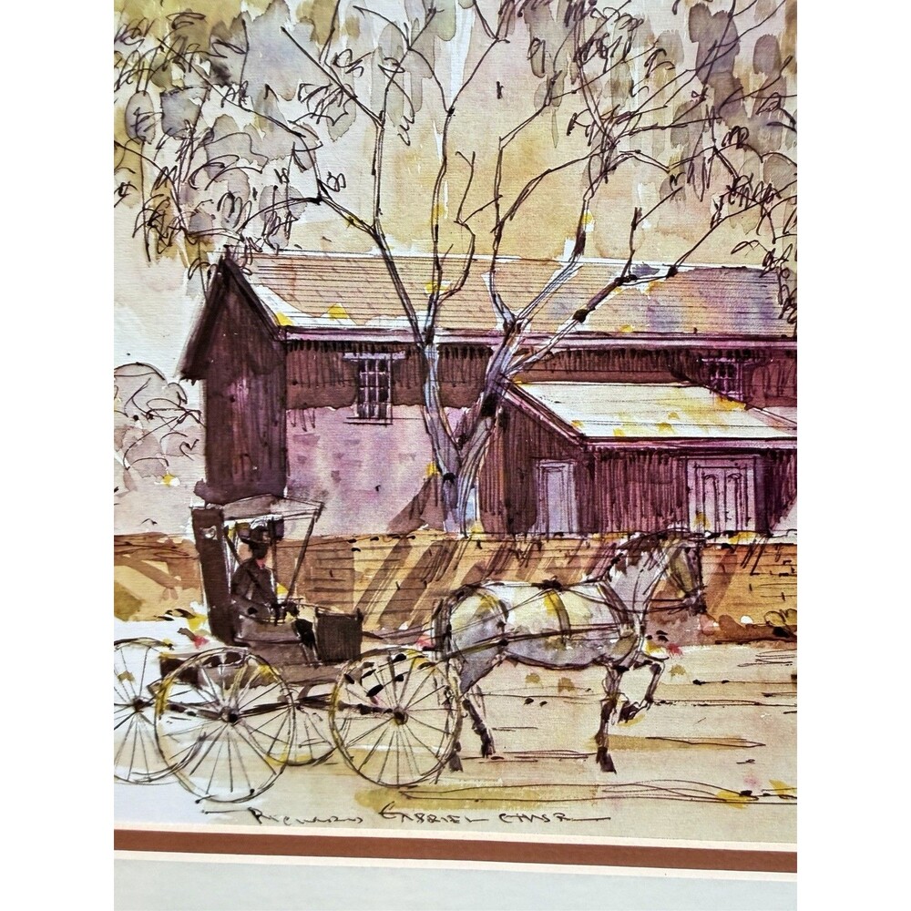 Richard Gabriel Chase OriginalWatercolor Painting of a Horse and Carriage